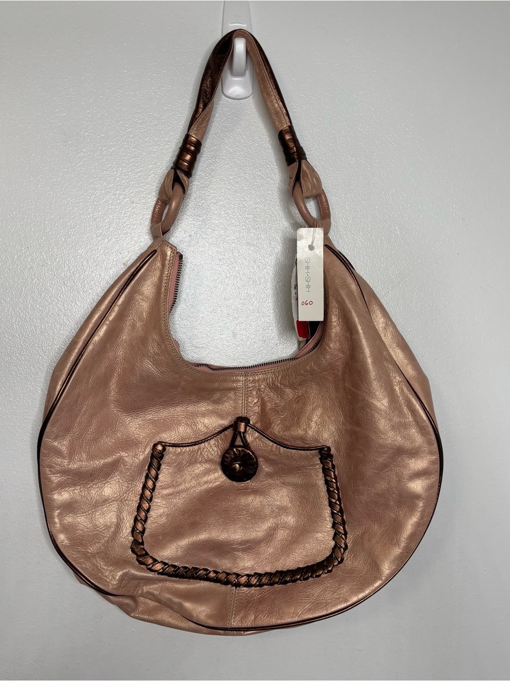 •RARE• Y2K 2000’s Vintage NWT Shih Rose Gold Italian Leather Hobo Purse